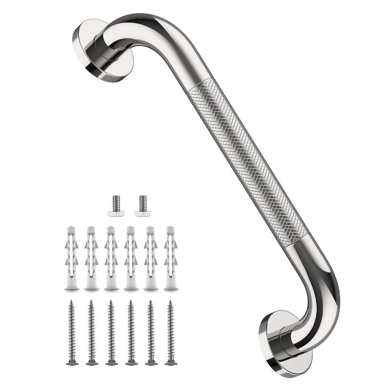 ZUEXT 12 Inch Stainless Steel Chrome Shower Grab Bar, ZUEXT Bathroom Balance Bar, Safety Hand Rail Support, Handicap Elderly Injury Senior Bath Assist Handle - Image 1
